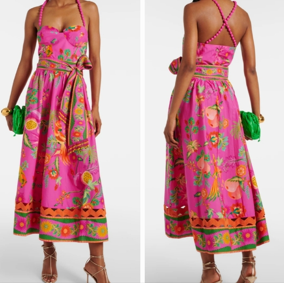 FARM Rio Dresses & Skirts - FARM Rio Vibrant Pink Midi Dress with Orange Accents
